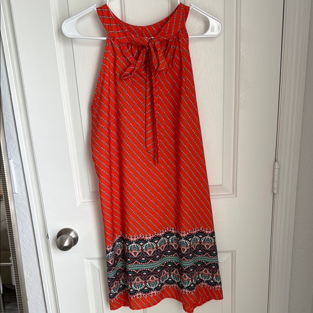 Boutique Elegant Orange tropical  Sleeveless Dress